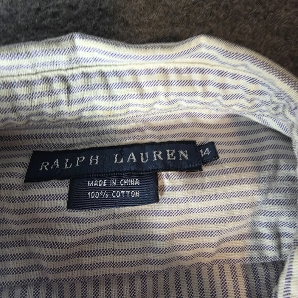 Ralph Lauren Purple White Pinstripe Longsleeve Button Up Boys Size 14 W1